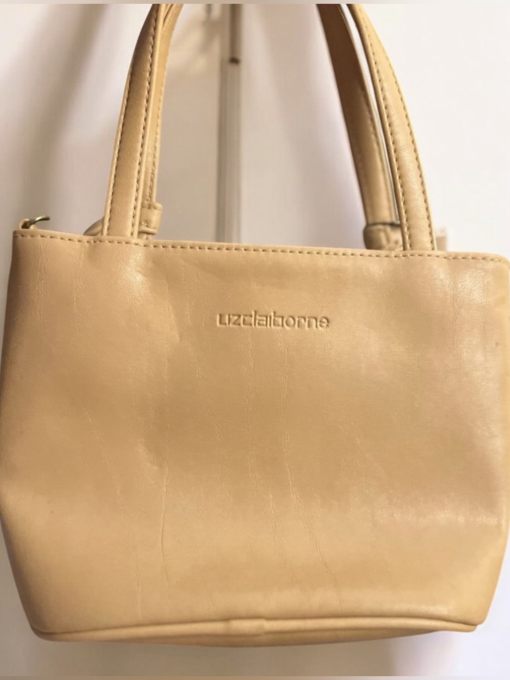 Vintage Small Liz Claiborne Beige Women’s Leather Tote Purse NWT - Picture 2 of 6